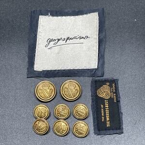 8‎ Vtg Georges Marciano Metal Gold Tone Blazer Buttons Crown Shield Rope Border